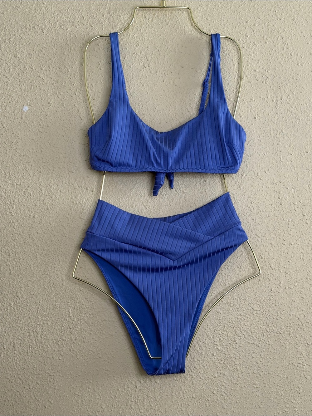 aerie | Ribbed Scoop Tank Bikini Top Cheeky Bottoms in Blue Set - Size M - Picture 2 of 5